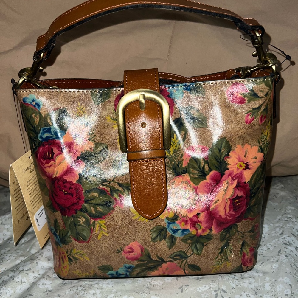 NWT Patricia Nash Floral Brown Leather Handbag